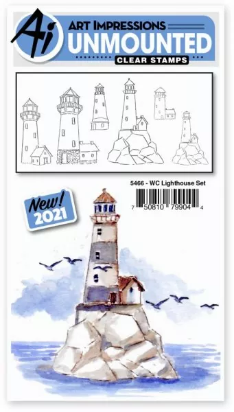art impressions watercolor clear stamp stempel Lighthouse Set