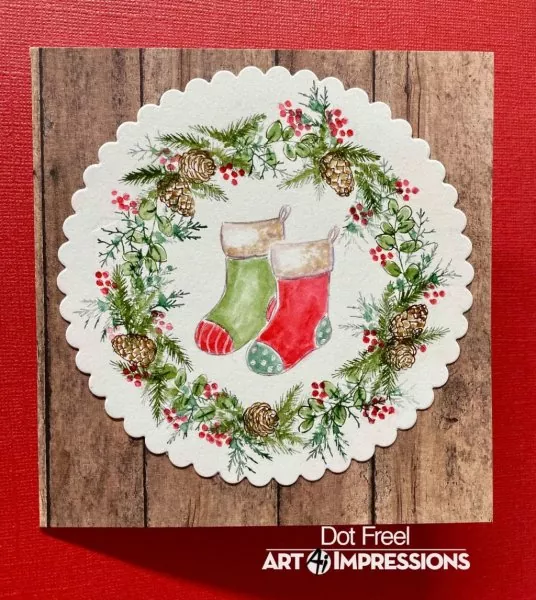art impressions watercolor gummistempel Christmas Wreath 2