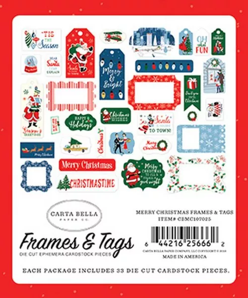 Merry Christmas Frames & Tags Die Cut Embellishment Carta Bella 2