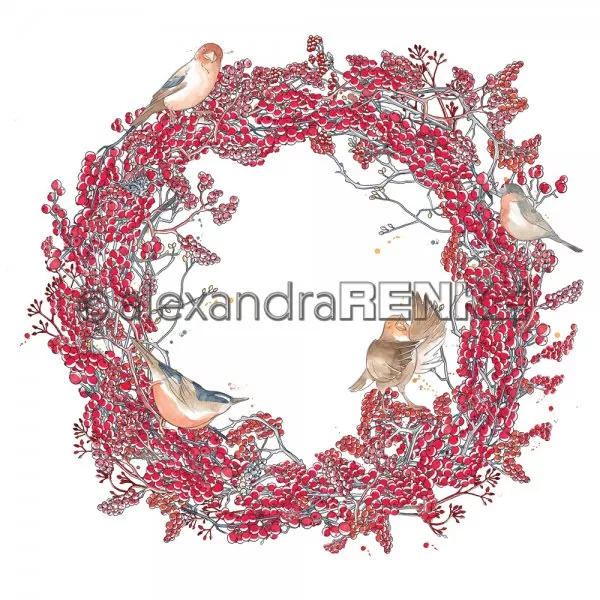 Florale Weihnachten Roter Beerenkranz mit Vögeln Alexandra Renke Scrapbooking Papier