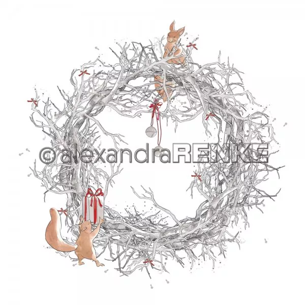 Florale Weihnachten Ästekranz mit Eichhörnchen Alexandra Renke Scrapbooking Papier