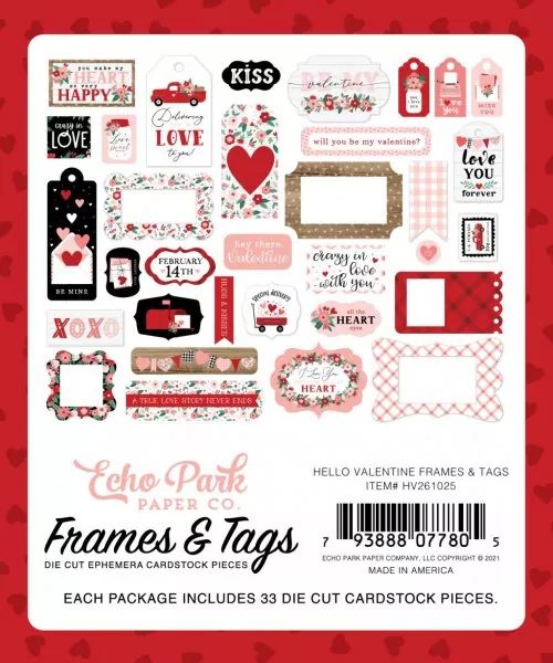Hello Valentine Frames & Tags Die Cut Embellishment Echo Park Paper Co 2