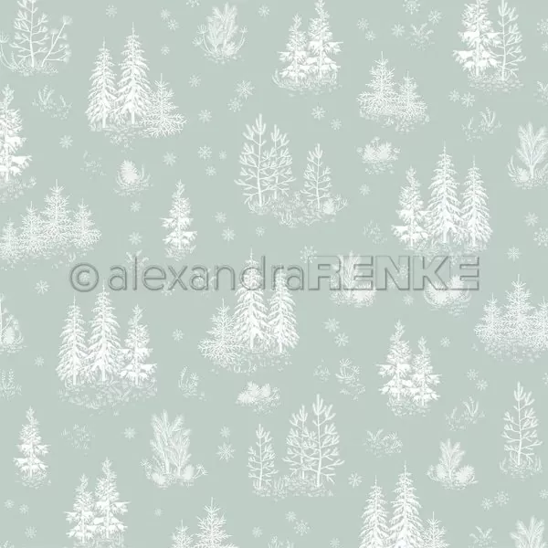 Schneebedeckter Tannenwald auf Jaspisgrün Alexandra Renke Scrapbookingpapier