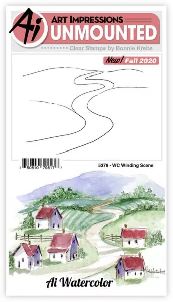 art impressions watercolor clear stamps Winding Scene