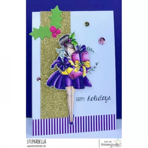 Stampingbella Curvy Girl with Holiday Gifts Gummistempel 1