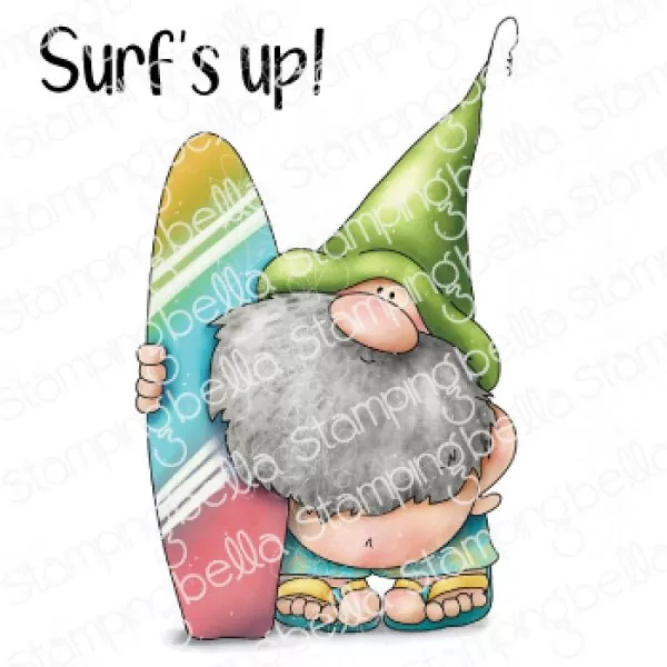 Stampingbella Gnome with a Surfboard Gummistempel