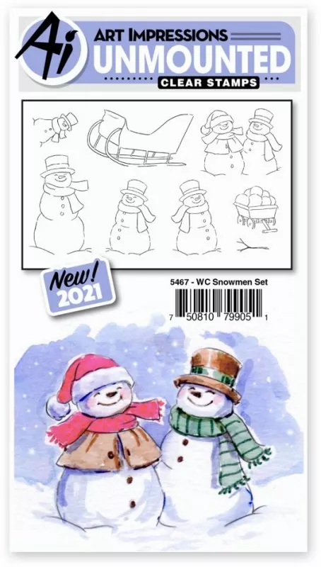 art impressions watercolor clear stamp stempel Snowmen Set