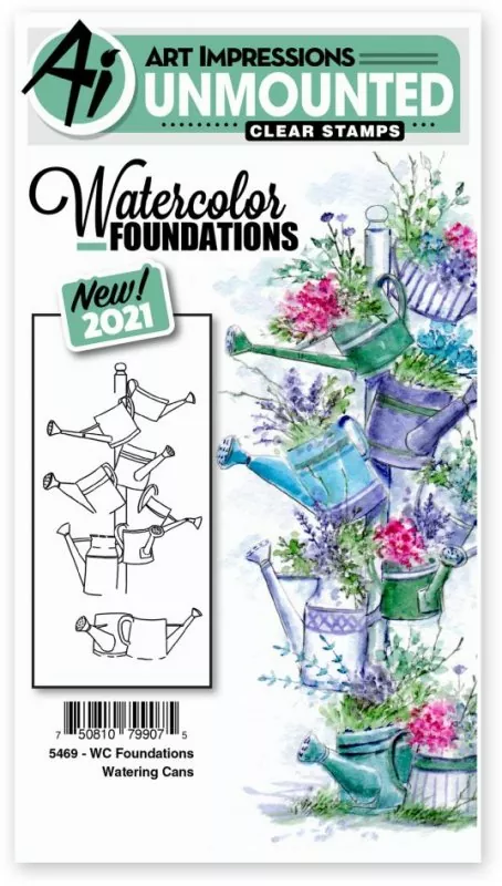 art impressions watercolor clear stamps Foundations Watering Cans