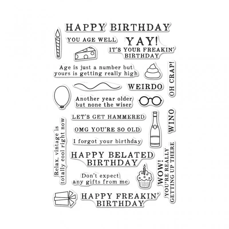 Irreverent Birthday Messages clear stamps hero arts
