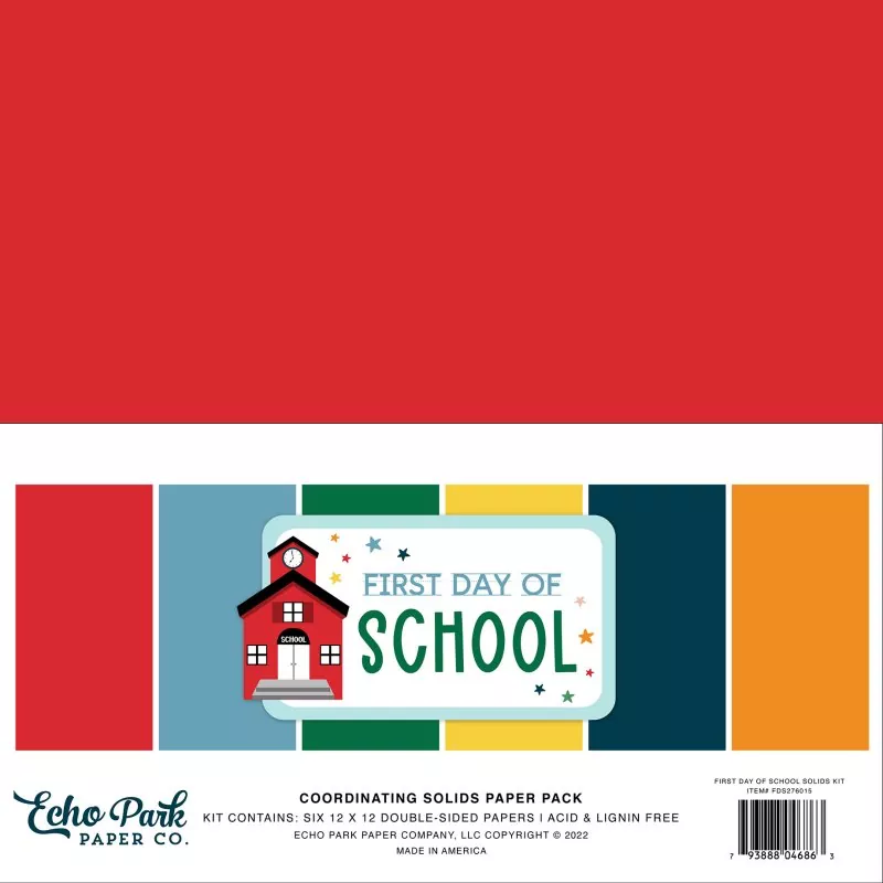 Echo Park First Day Of School 12x12 inch coordinating solids