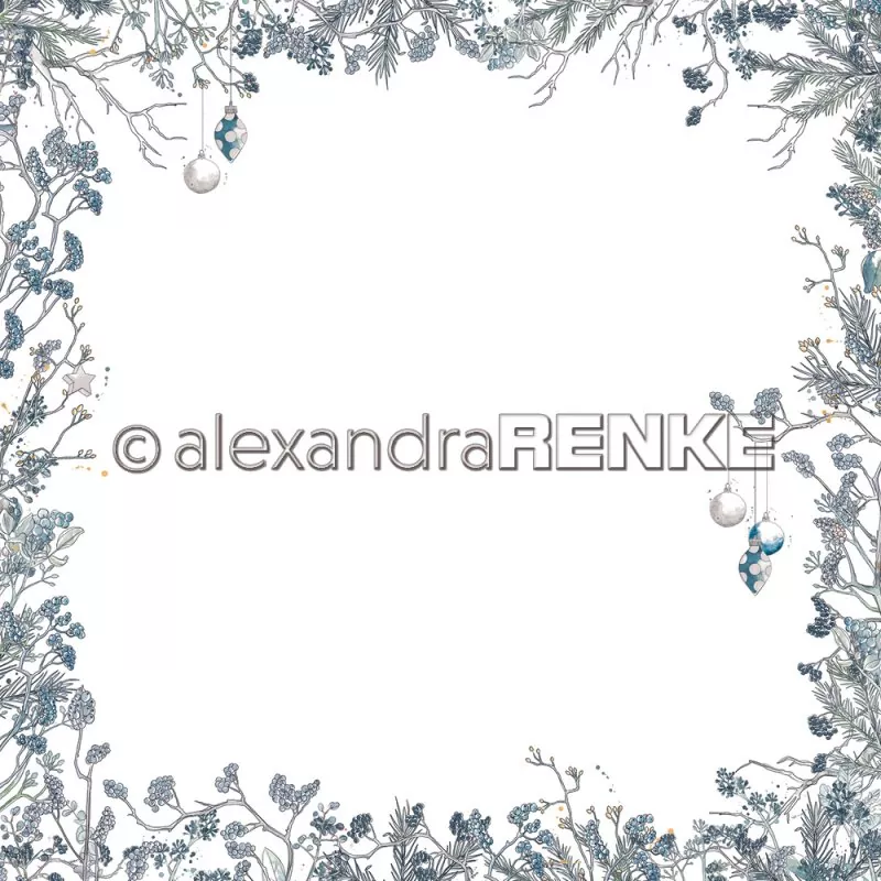 Florale Weihnachten Beerenzweige Rahmen Blau Alexandra Renke Scrapbooking Papier