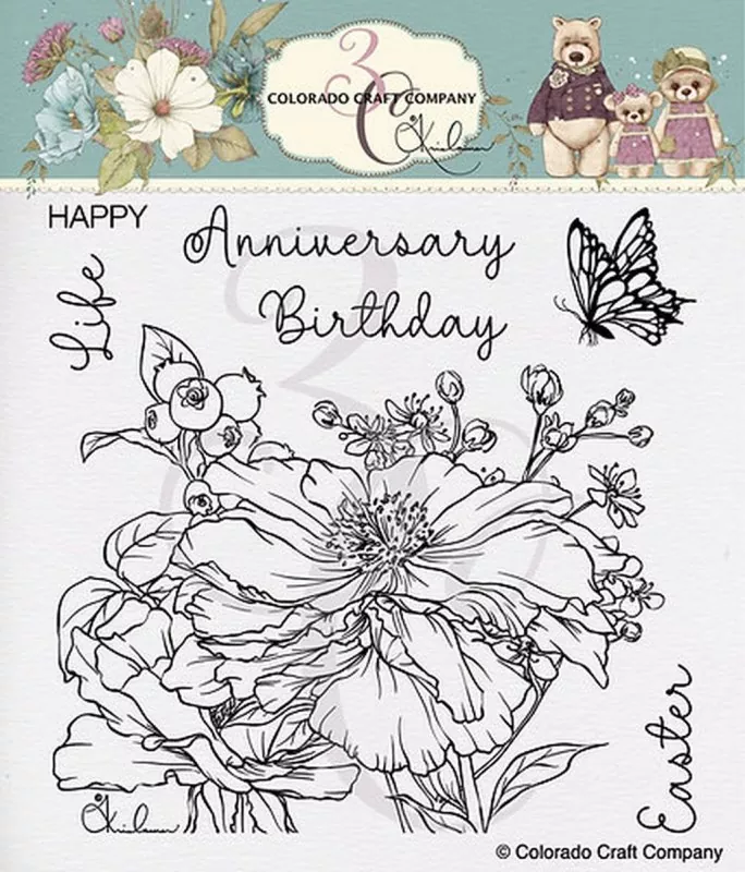 Happy Peony Clear Stamps Stempel Colorado Craft Company by Kris Lauren