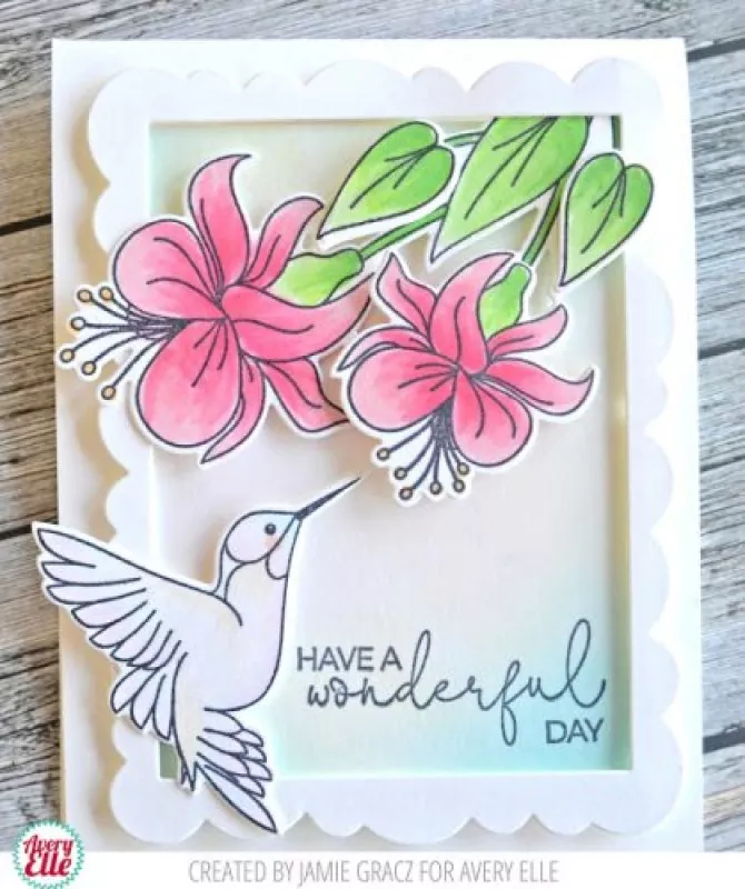 ST1813 Avery Elle Hummingbird clear stamps card1