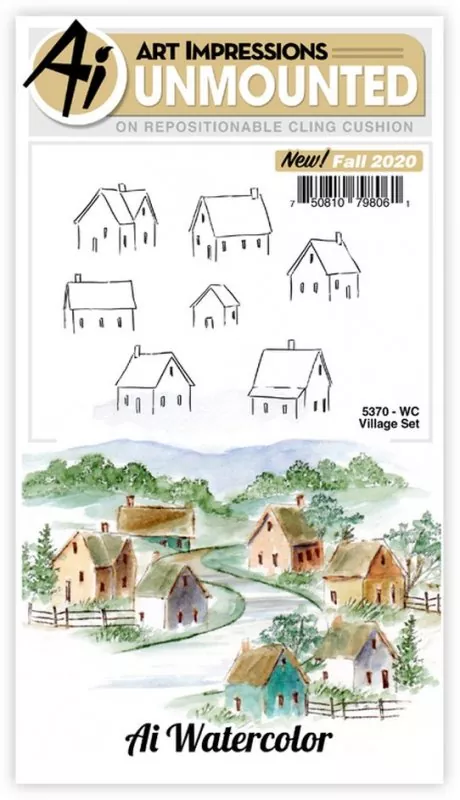 art impressions watercolor gummistempel Village Set