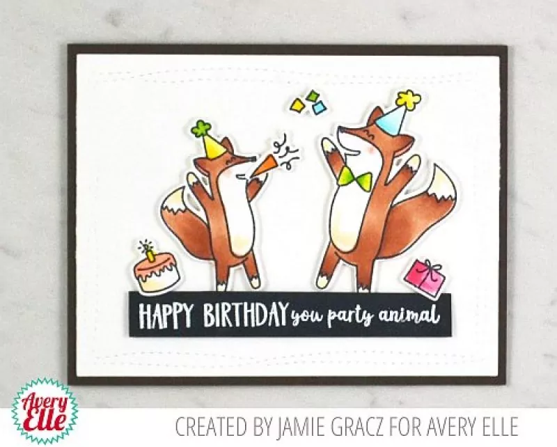 WMPartyFoxCard clear stamps stempel Avery Elle