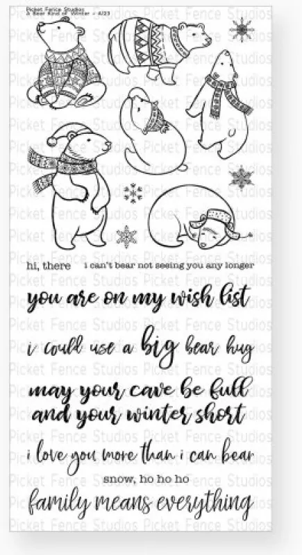 a123 abearkindofwinter picket fence studios clear stamps