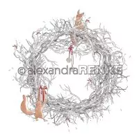 Florale Weihnachten Ästekranz mit Eichhörnchen - Alexandra Renke - Designpapier -12"x12"